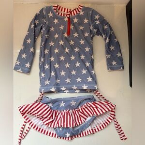 Caden Lane two piece long sleeve rash guard with front zipper Patriotic 12-18m